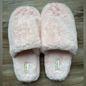Jane Marie Pink Fuzzy Open Toe Slippers Women’s Size Large (9/10) NWT